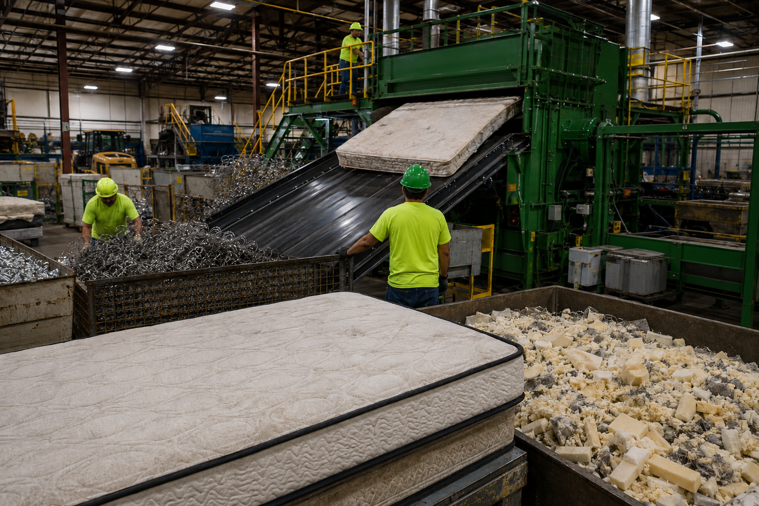 Mattresses staged for recycling at the Williamson County facility